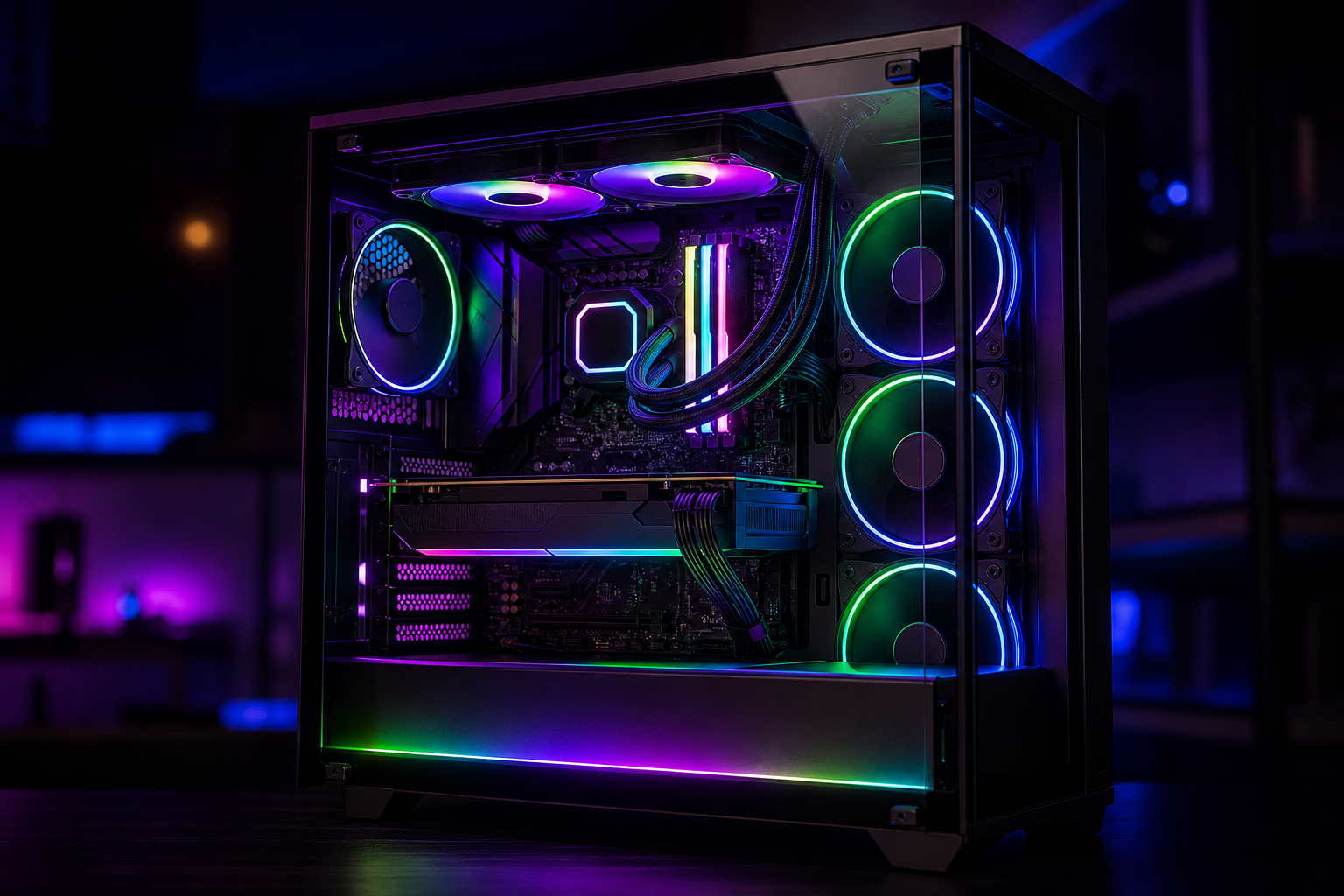 Case PC con pannello in vetro temperato e illuminazione ARGB sincronizzata multicolore